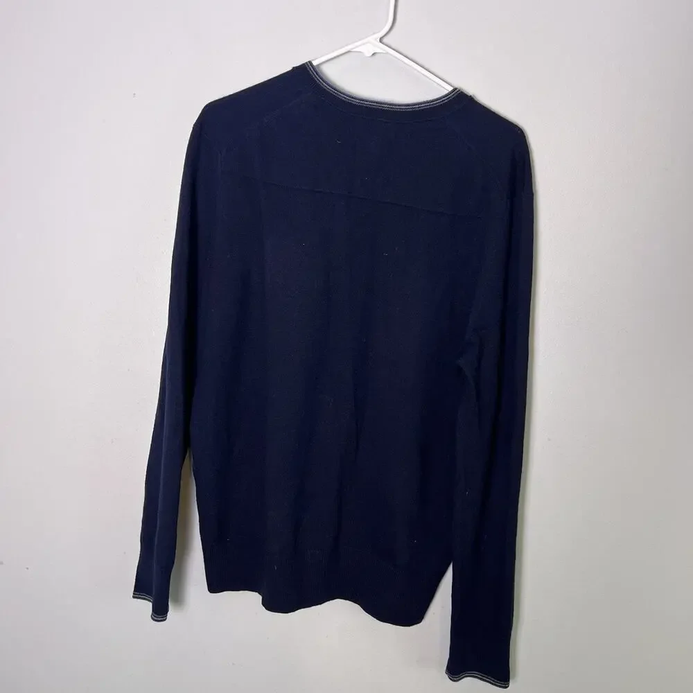 Banana Republic Men's Extra Fine Merino Wool Sweater V Neck Navy Blue Sz L